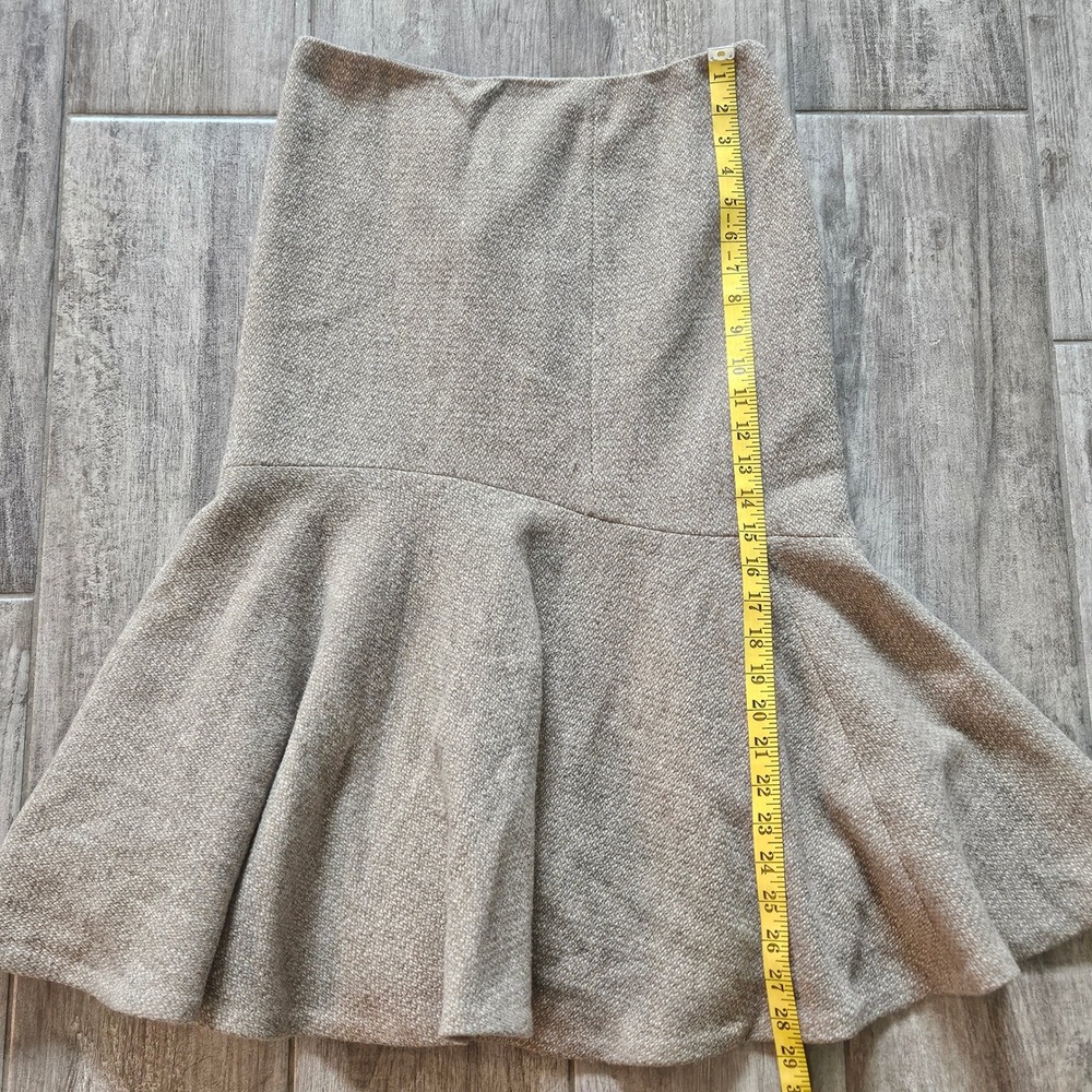 Ralph Lauren Beige Tweed‎ Skirt Size 4 Black Label Ruffle Flounce Hem Wool Blend - Picture 2 of 10